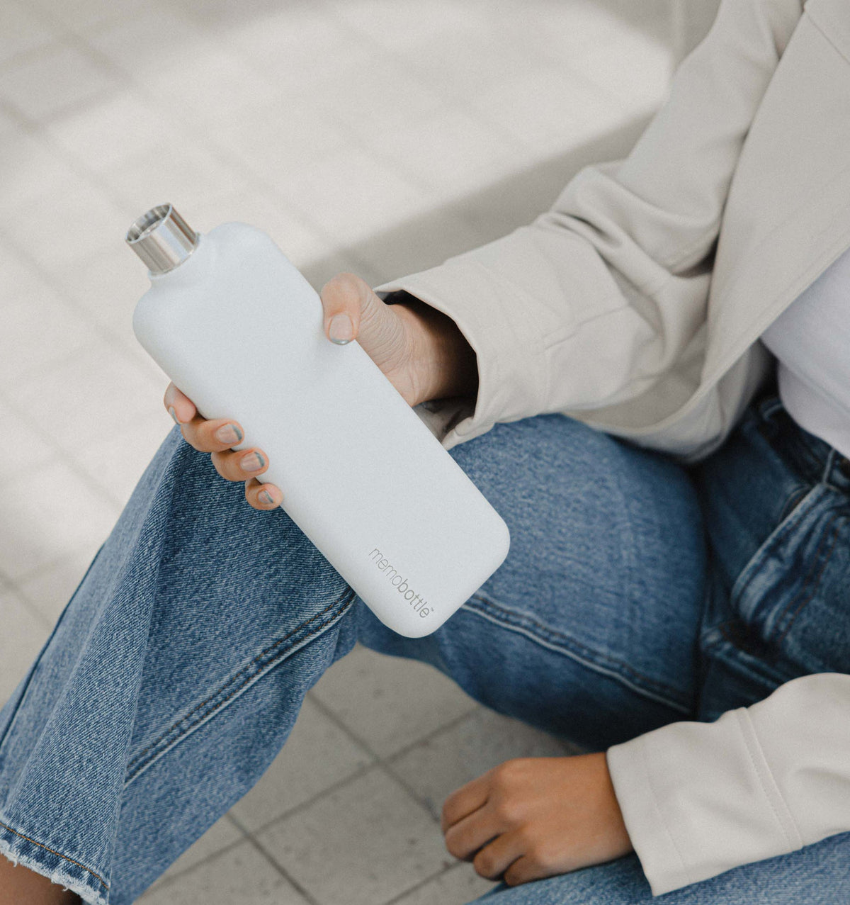 Memobottle Slim Stainless Steel Water Bottle - White